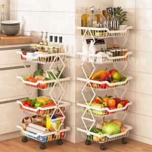 Multi-Layer Kitchen Storage Rack Floor-Standing Folding Vegetable Display Stand