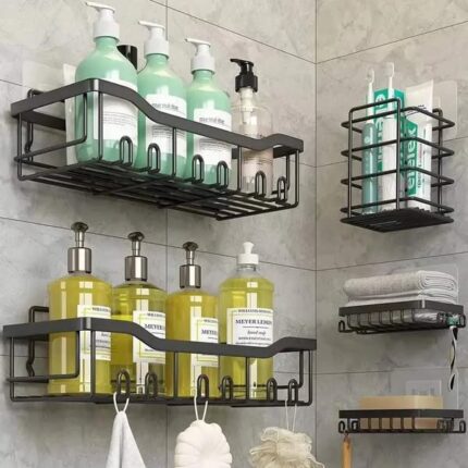 5Pcs Set Shower Caddy Shelf Bathroom Organizer – Rustproof & No Drilling