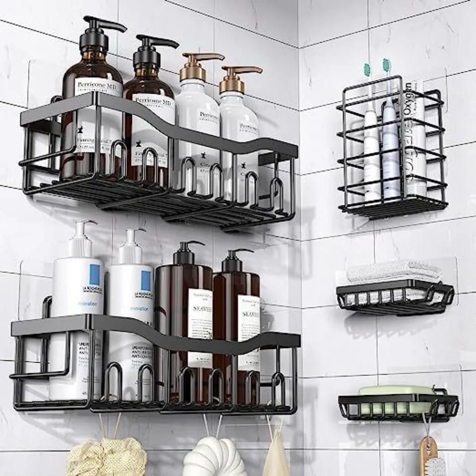 5Pcs Set Shower Caddy Shelf Bathroom Organizer – Rustproof & No Drilling 5Pcs Set Shower Caddy Shelf Bathroom Organizer – Rustproof & No Drilling