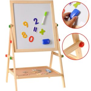 Wooden Drawing Blackboard Whiteboard Double-Sided Adjustable Easel
