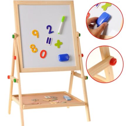 Wooden Drawing Blackboard Whiteboard Double-Sided Adjustable Easel