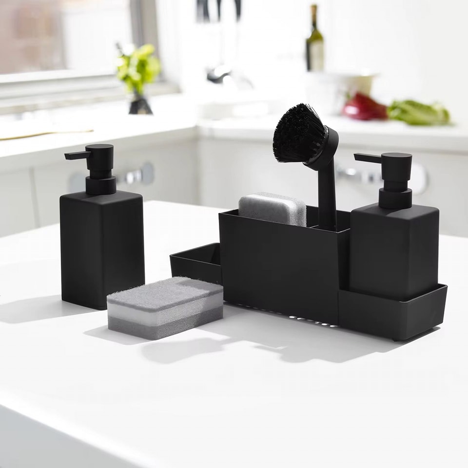 Matte Black Kitchen Soap Dispenser with Sponge Holder – Stylish Sink Caddy Set Upgrade your kitchen with the Matte Black Kitchen Soap Dispenser with Sponge Holder, a sleek and functional sink caddy set. This hand soap and dish soap dispenser features a modern matte black design, adding a touch of elegance to any kitchen. With a 920ml capacity, it provides ample storage for your soaps, while the built-in sponge holder keeps cleaning essentials within reach. Comes complete with a set of sponges for added convenience. Key Features: ✔ Elegant Matte Black Finish – Modern and stylish design ✔ Dual Soap Dispenser (920ml) – Holds hand soap & dish soap ✔ Built-in Sponge Holder – Keeps cleaning tools organized ✔ Includes Sponge Set – Ready for immediate use Enhance your sink space with the Matte Black Kitchen Soap Dispenser with Sponge Holder for a clean and stylish kitchen Matte Black Kitchen Soap Dispenser with Sponge Holder – Stylish Sink Caddy Set Upgrade your kitchen with the Matte Black Kitchen Soap Dispenser with Sponge Holder, a sleek and functional sink caddy set. This hand soap and dish soap dispenser features a modern matte black design, adding a touch of elegance to any kitchen. With a 920ml capacity, it provides ample storage for your soaps, while the built-in sponge holder keeps cleaning essentials within reach. Comes complete with a set of sponges for added convenience. Key Features: ✔ Elegant Matte Black Finish – Modern and stylish design ✔ Dual Soap Dispenser (920ml) – Holds hand soap & dish soap ✔ Built-in Sponge Holder – Keeps cleaning tools organized ✔ Includes Sponge Set – Ready for immediate use Enhance your sink space with the Matte Black Kitchen Soap Dispenser with Sponge Holder for a clean and stylish kitchen