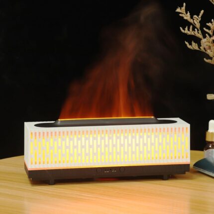 White Stripped 3D Flame Humidifier / Diffuser – Aromatherapy & Air Purification