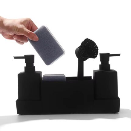 Matte Black Kitchen Soap Dispenser with Sponge Holder – Stylish Sink Caddy Set Upgrade your kitchen with the Matte Black Kitchen Soap Dispenser with Sponge Holder, a sleek and functional sink caddy set. This hand soap and dish soap dispenser features a modern matte black design, adding a touch of elegance to any kitchen. With a 920ml capacity, it provides ample storage for your soaps, while the built-in sponge holder keeps cleaning essentials within reach. Comes complete with a set of sponges for added convenience. Key Features: ✔ Elegant Matte Black Finish – Modern and stylish design ✔ Dual Soap Dispenser (920ml) – Holds hand soap & dish soap ✔ Built-in Sponge Holder – Keeps cleaning tools organized ✔ Includes Sponge Set – Ready for immediate use Enhance your sink space with the Matte Black Kitchen Soap Dispenser with Sponge Holder for a clean and stylish kitchen