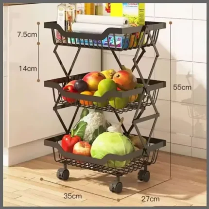 Foldable Storage Rack 3 Layer with Trolley Mobility