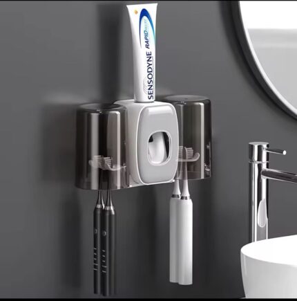 Creative Automatic Toothpaste Squeezer & Toothbrush Holder Set with 2 Cups