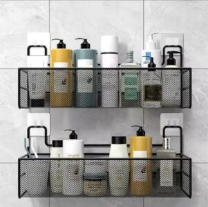 Large Mesh Bathroom Rack with Self-Adhesive Stickers