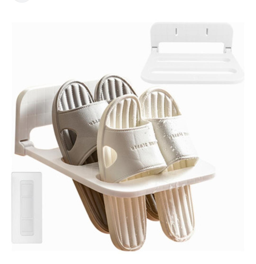 2in1 Adhesive Wall Mounted Folding Bathroom Slippers and Crocs Storage Rack