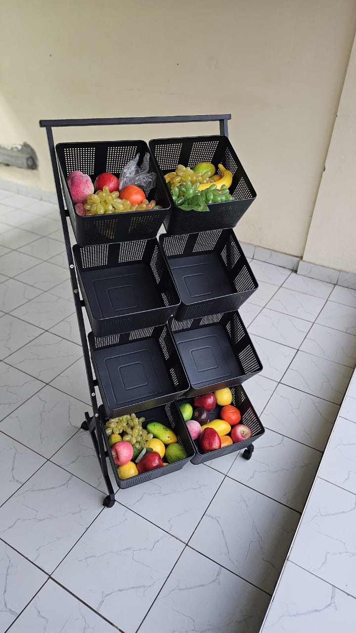 360° Rotating Multifunctional Metallic Vegetable/Fruits Cart Storage Rack 360° Rotating Multifunctional Metallic Vegetable/Fruits Cart Storage Rack