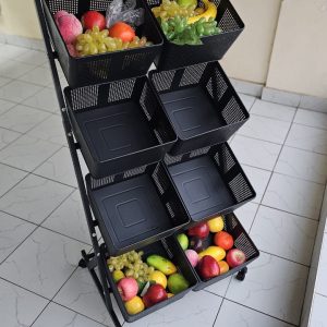 360° Rotating Multifunctional Metallic Vegetable/Fruits Cart Storage Rack