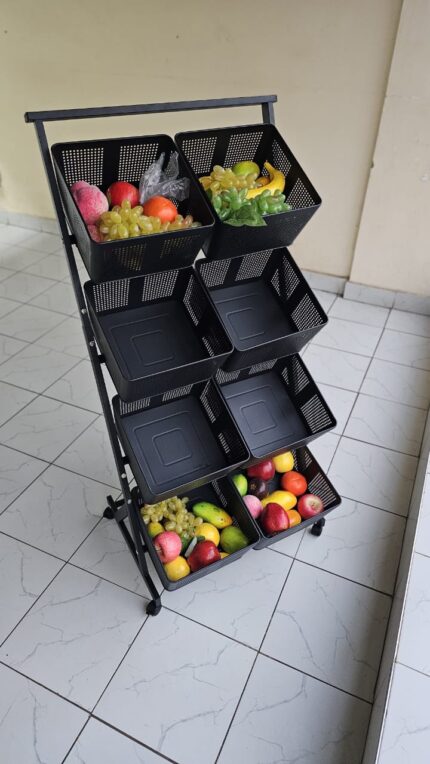 360° Rotating Multifunctional Metallic Vegetable/Fruits Cart Storage Rack