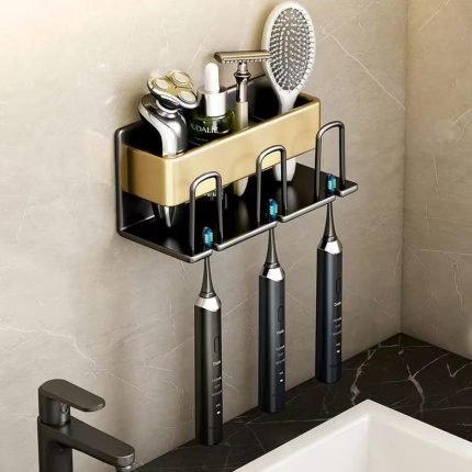 Metallic Wall Mounted Tooth Brush/Paste Holder