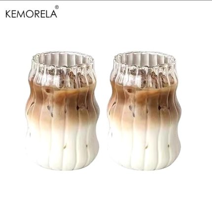 Striped Glass Cup with Bamboo Lid