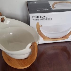 Ceramic Fruit Bowl on Bamboo Base