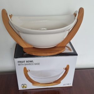 Ceramic Fruit Bowl on Bamboo Base