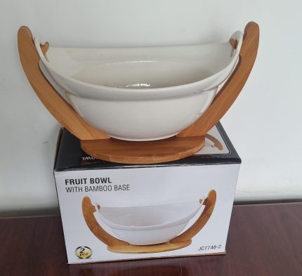 Ceramic Fruit Bowl on Bamboo Base