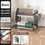 2Tier Carbon Steel Dish Rack with Cutlery Holder & Chop Board Holder
