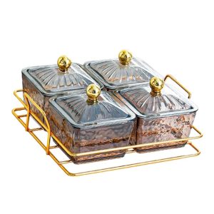4pc Heavy Glass Golden Sugar Dish Set