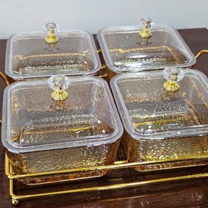 4pc Heavy Glass Golden Sugar Dish Set