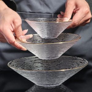 transparent glass plates and bowls