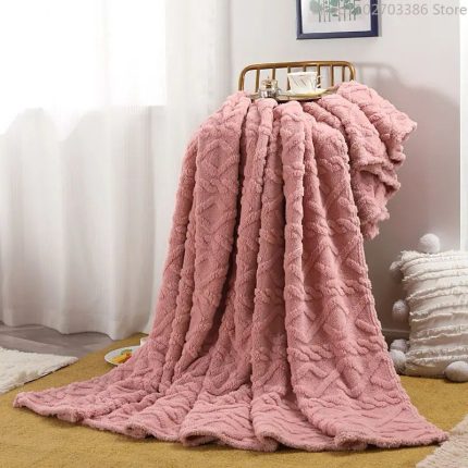 Solid Color Flannel Blanket Reversible Warm Embossed Throw Blanket
