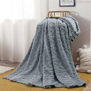 Solid Color Flannel Blanket Reversible Warm Embossed Throw Blanket