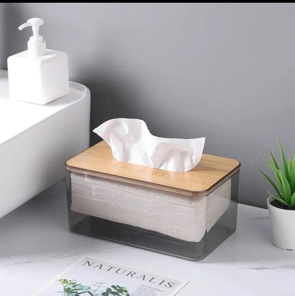 Acrylic Transparent Serviette Holder with Bamboo Cover