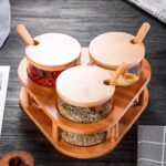 3 PCS Glass Spice Containers (15oz) with Bamboo Holder
