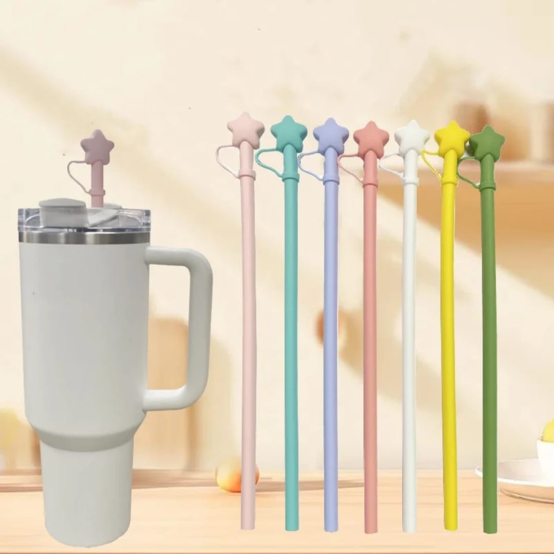 Silicone Straw With Star Straw Cap Silicone Straw With Star Straw Cap