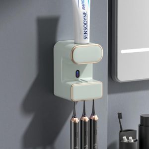 Automatic Toothpaste Squeezer Wall-mounted Electric Toothpaste Dispenser Dust-proof Toothbrush Holder