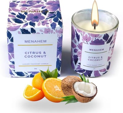 50g Menahem Citrus and Coconut Scented Candle in Glass