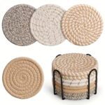 Rattan Coasters with Metallic Holder set