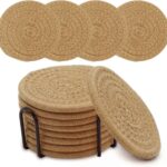 Rattan Coasters with Metallic Holder set
