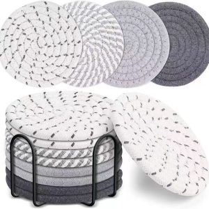 Rattan Coasters with Metallic Holder set