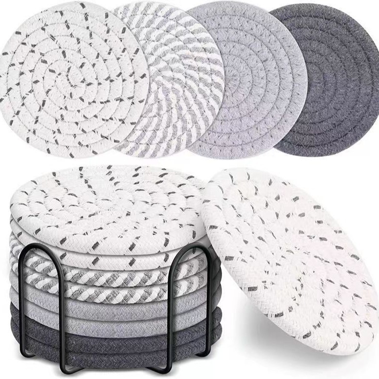 Rattan Coasters with Metallic Holder set Rattan Coasters with Metallic Holder set