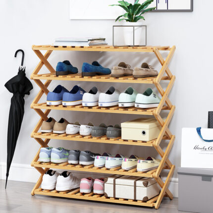 6-Tier Brown Foldable Bamboo Shoe Rack – Durable & Eco-Friendly Shoe Organizer
