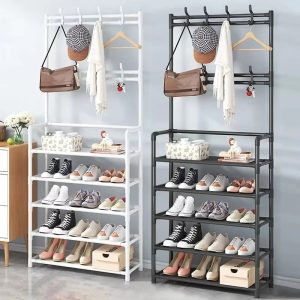 Multifunctional 6 Tier Shoe Rack Organizer & Coat Hat Rack – Anti-Rust Stainless Steel