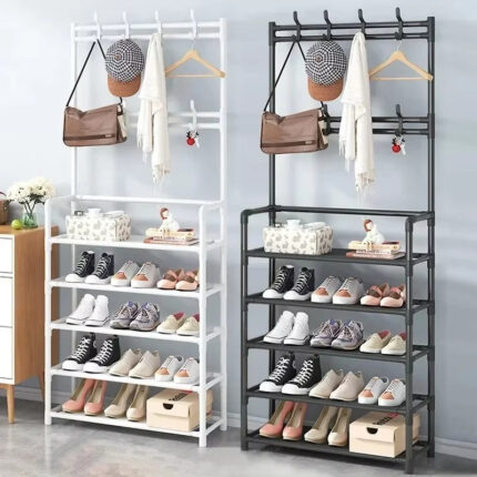 Multifunctional 6 Tier Shoe Rack Organizer & Coat Hat Rack – Anti-Rust Stainless Steel