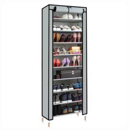 10-Tiers Non-Woven Fabric Shoe Rack Organizer (Black, Grey, Navy Blue)
