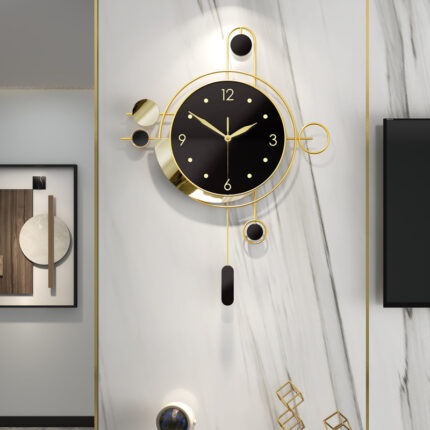 Modern Luxury Giant Wall Clock – Gold Round Creative Nordic Metal Digital Wall Clock