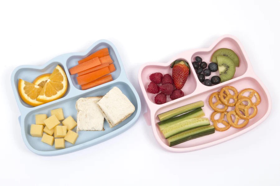 Silicone STICKIE PLATE No spill snack bowl with partitions Silicone STICKIE PLATE No spill snack bowl with partitions – Baby feeding training