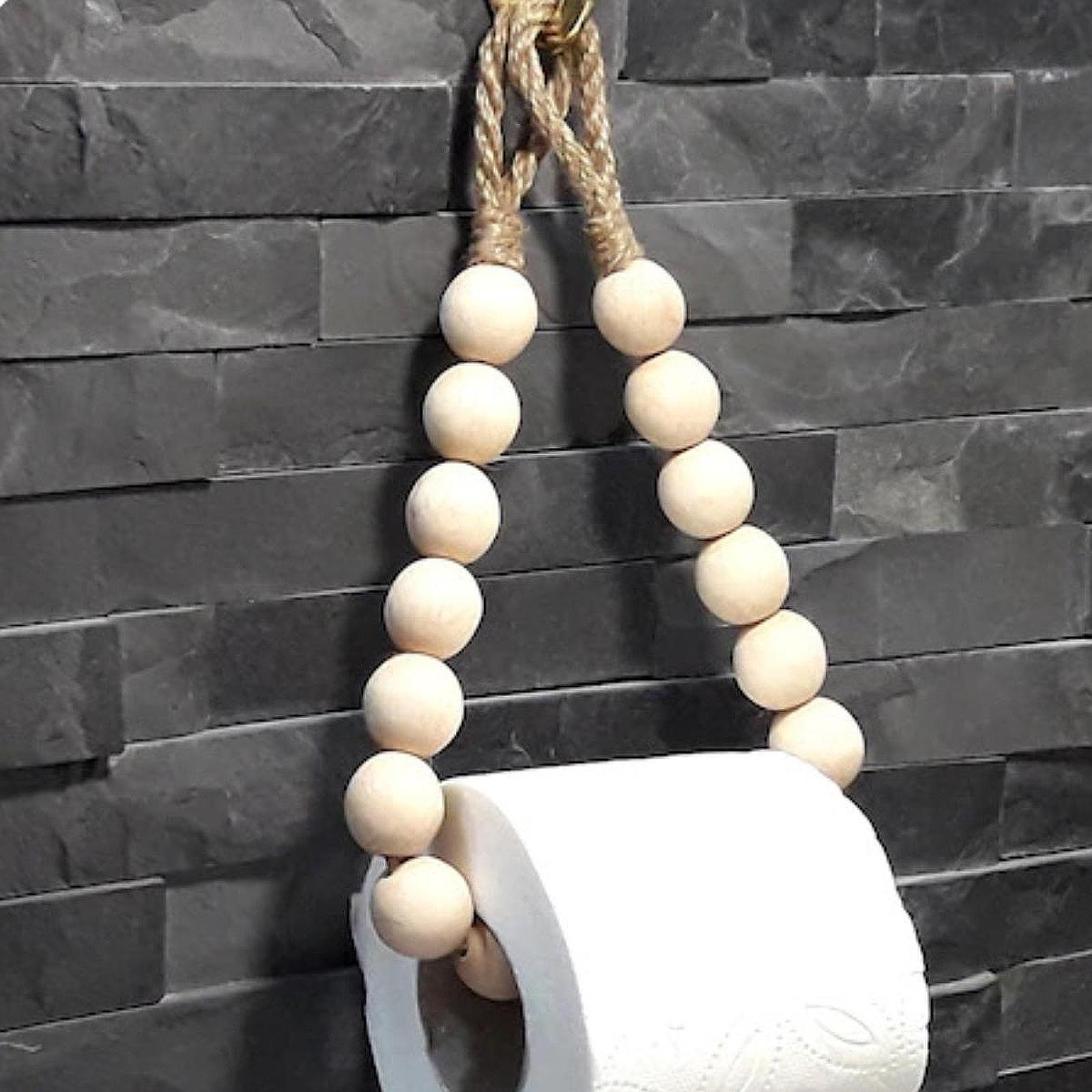 Creative Natural Wood Beaded Toilet Paper Roll Holder Creative Natural Wood Beaded Toilet Paper Roll Holder – Hand-Woven Hemp Rope, Minimalist Design