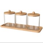 3 Pcs Set Acrylic Swab Storage Organizer with Bamboo Holder – Clear Acrylic Vanity Organizer