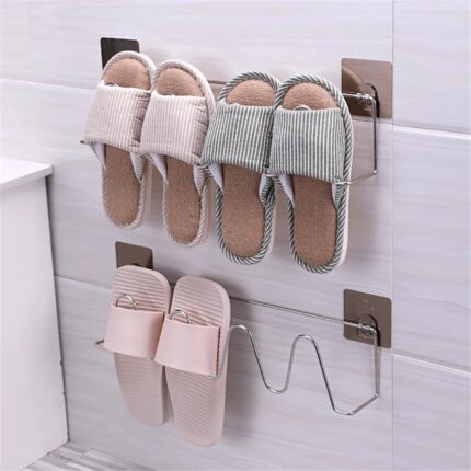 2 pair Slipper Steel Rack (Self-Adhesive, Punch-Free, Wall-Mounted)