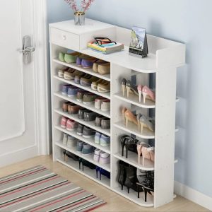 Shoe Cabinet/Shoe Rack (100 × 104 × 24 cm) – Sturdy, Multipurpose Décor Stand (White)