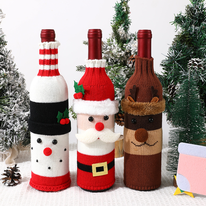 Woven Christmas Wine Bottle Cover Set