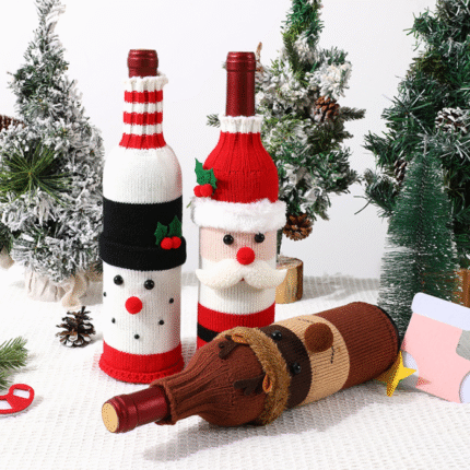 Woven Christmas Wine Bottle Cover Set