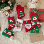 Coral Fleece Cute Christmas Socks – Warm Santa & Snowman Design for Adults & Kids