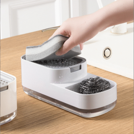 3-in-1 Kitchen Soap Pump with Sponge & Rack
