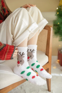 Coral Fleece Cute Christmas Socks – Warm Santa & Snowman Design for Adults & Kids